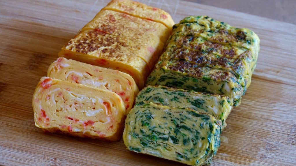 Tamagoyaki with spinach and benishoga pickled ginger