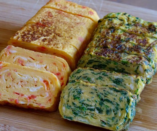 Tamagoyaki with spinach and benishoga pickled ginger
