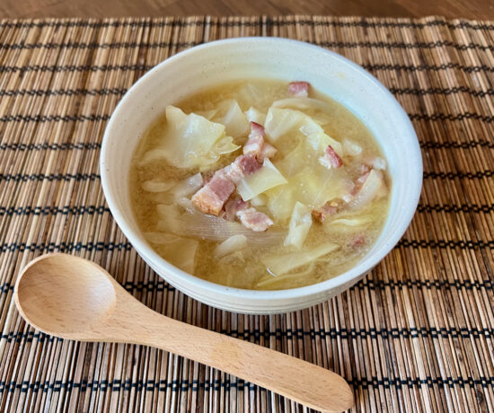 Miso Soup with Bacon, Cabbage, Onion