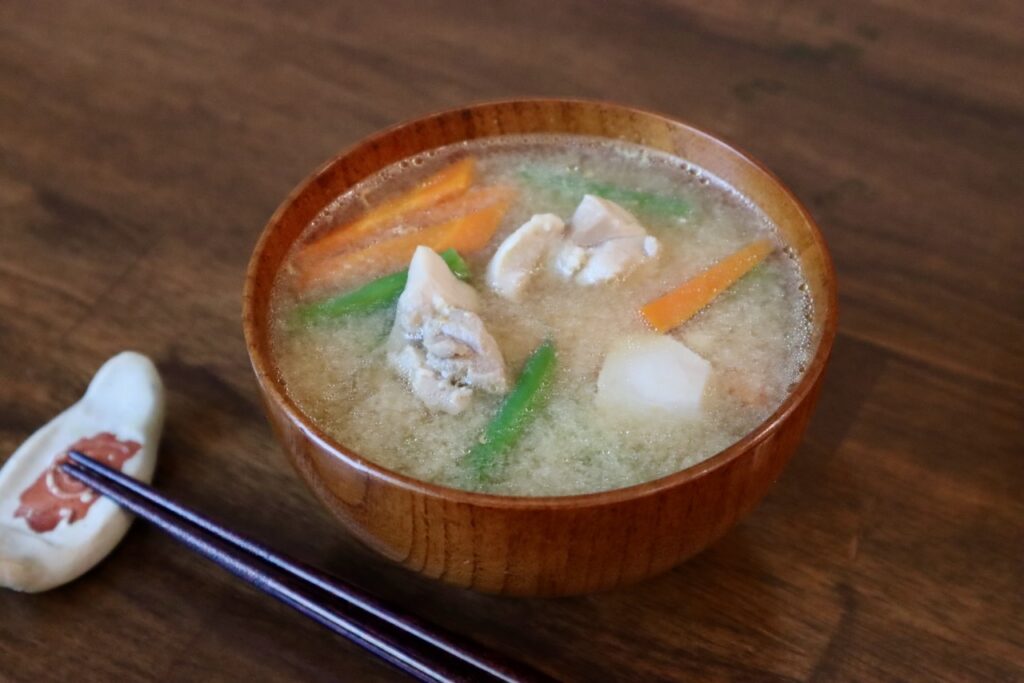 Miso Soup with Chicken, Green Beans, and Carrot