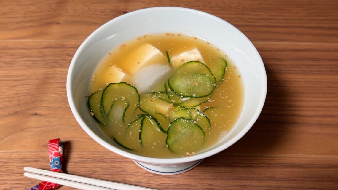 Cold Miso Soup with Cucumber and Tofu