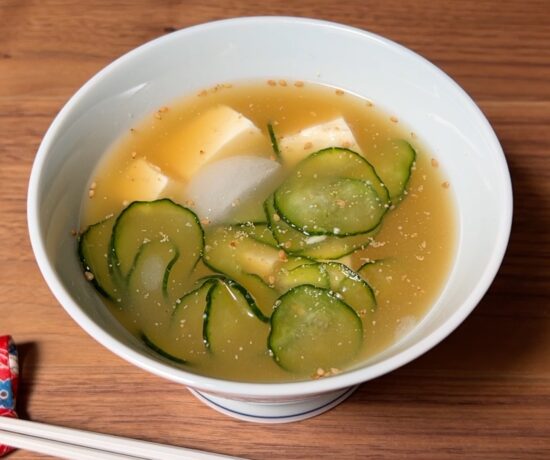Cold Miso Soup with Cucumber and Tofu