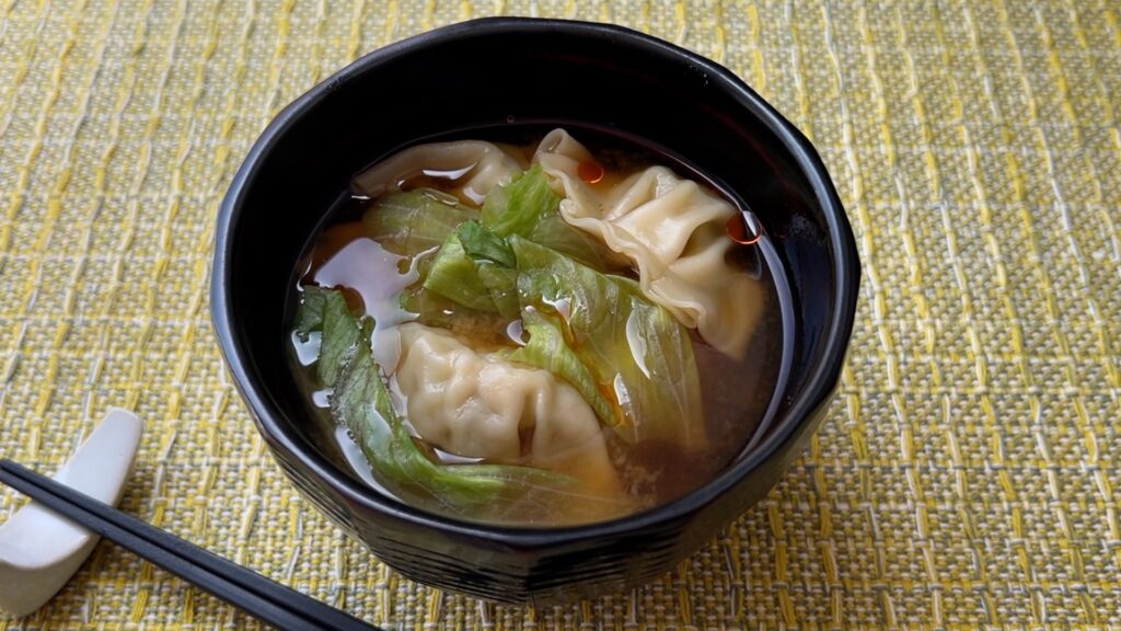 Miso Soup with Gyoza and Lettuce