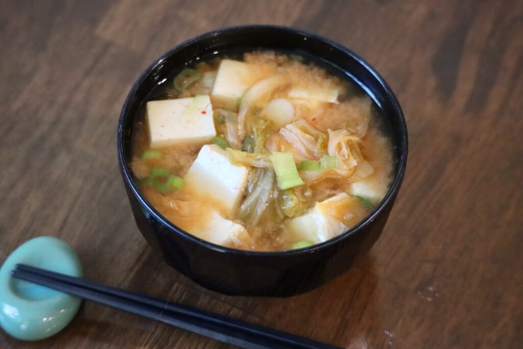 Miso Soup with Kimchi and Tofu