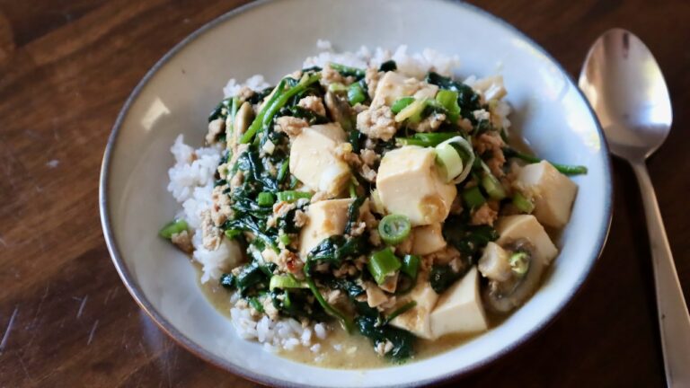 Mapo Tofu with Spinach and Mushroom